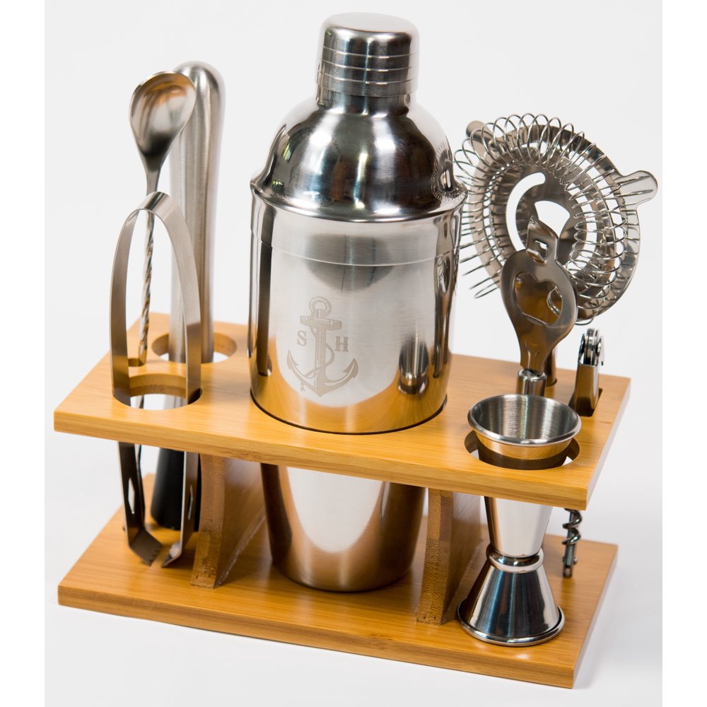 Stock Harbor 9 Piece Stainless Steel Bartender Set with Bamboo Base