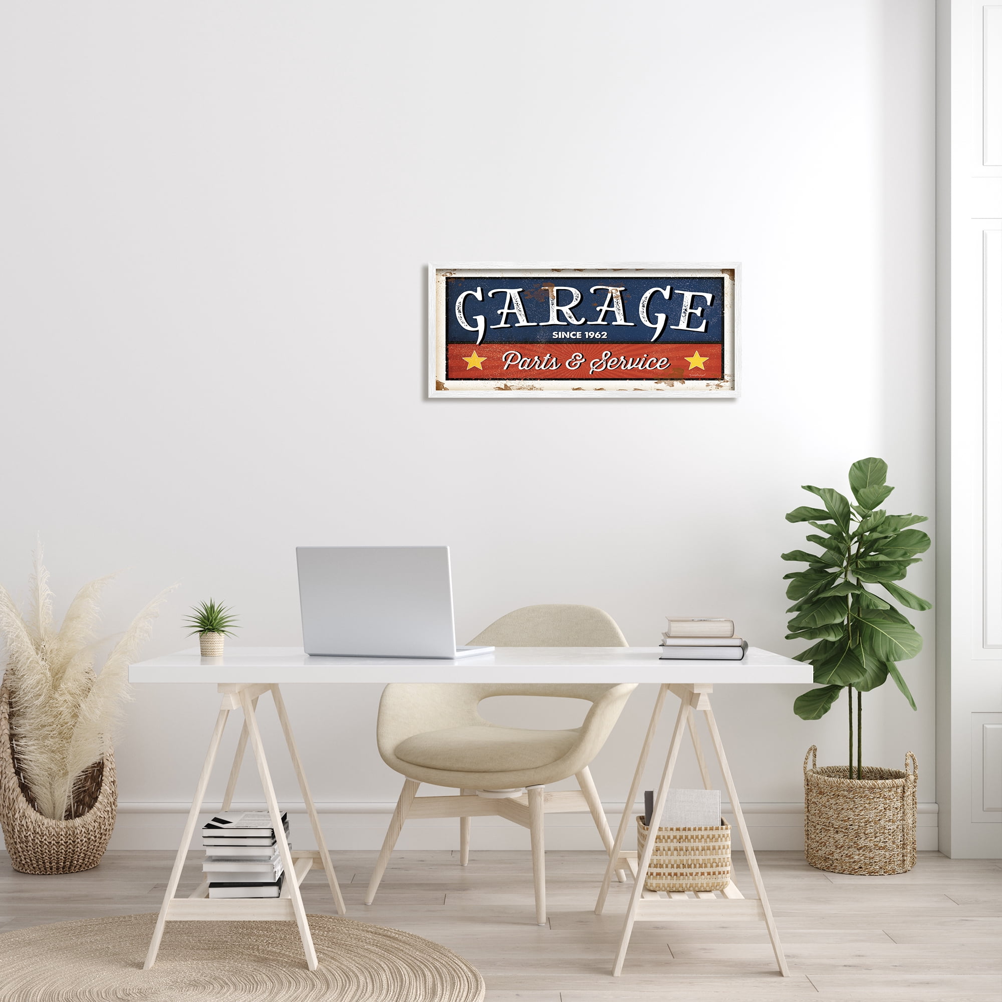Stupell Industries Vintage Americana Garage Sign Parts and Service Phrase, 13 x 30, Designed by Jennifer Pugh
