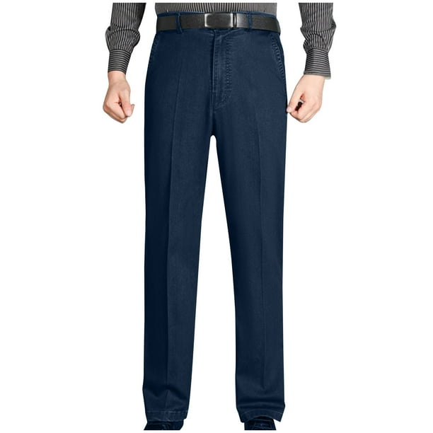 Puntoco Pantalones de hombre de color liso, rectos, de estilo fino, con cintura alta elástica y bolsillos con cremallera