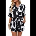 thumbnail image 4 of Conjunto Deportivo Informal de Verano para Mujer, de 2 Piezas, con Blusa y Estampado Floral, Larga y Botones, Color Negro, Talla XL, 4 of 10
