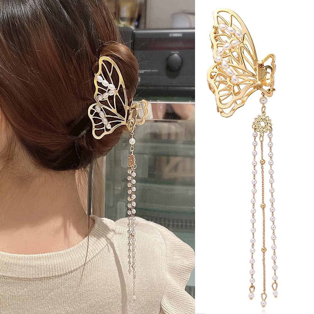 Chockeie Butterfly Clips 1PCS Butterfly Metal Hair Claw Clip Gold Hairpin Fashion Nonslip Hair Clamps Butterfly Tassel Hair Catch Clip Hair Walmart