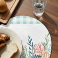 thumbnail image 3 of Nautical Coastal Round 13 Inch Placemats Set of 2, Summer Sea Corals Shells Starfish Green Plaid HeatResistant Non Slip Place Mats for Dining Table, Wipeable Kitchen Table Mats for Housewarming, 3 of 9