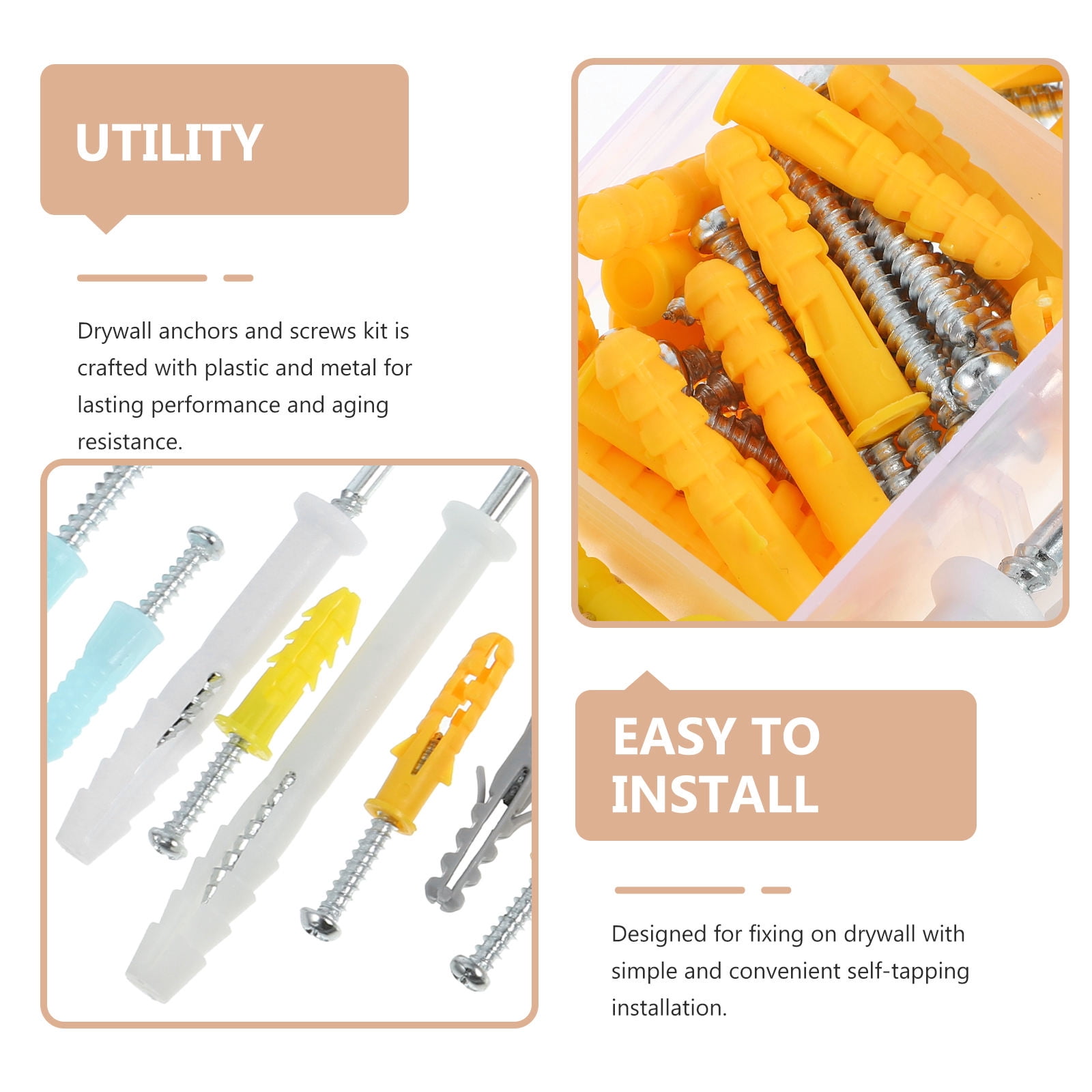 UPKOCH 1Set Versatile Drywall Anchor Kit with Screws Multi Color Easy Installation