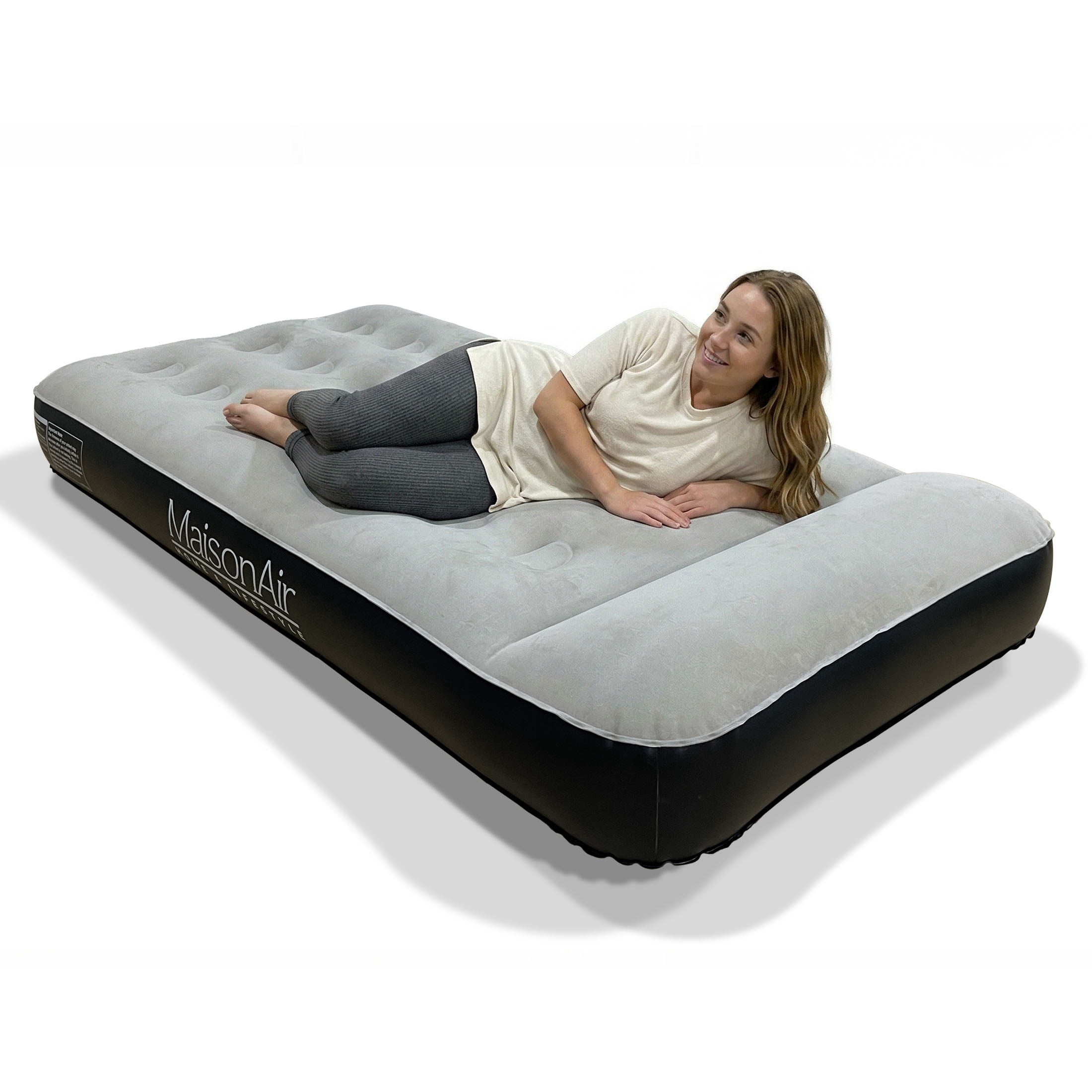 MaisonAir 12in Twin Airbed Premium Air Mattress with Coil Beam Support and Built in Pillow with Rechargeable Pump