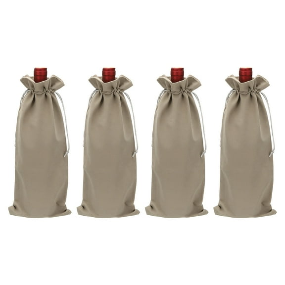 Uxcell 4 Pcs Wine Bottle Gift Bags with Drawstrings, Velvet Wine Bags Reusable Liquor Bottle Covers for Wedding Birthday Party, Gray