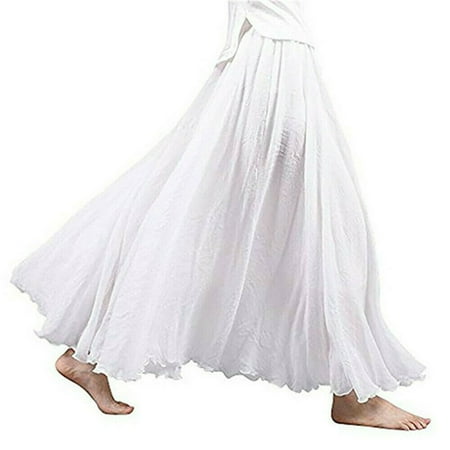 Elastic Womens Skirt - Boho Womens Skirt Elastic Waist Long Maxi Casual Beach Dress Vintage Skirt