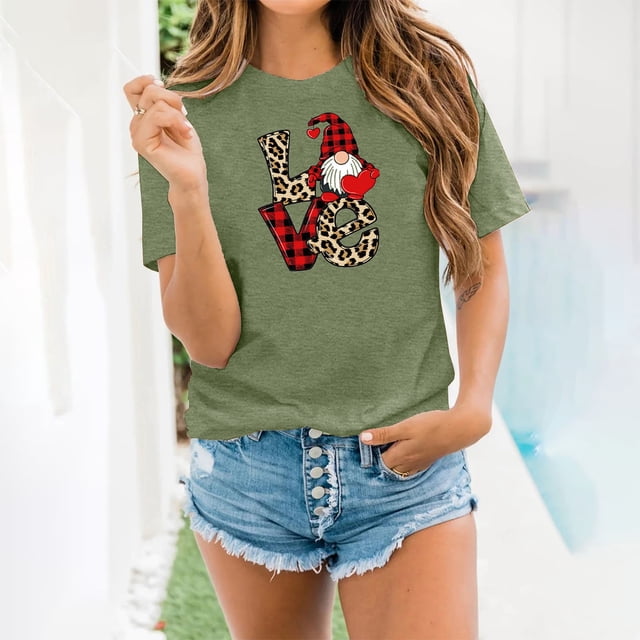 jsaierl T-Shirts de la Saint-Valentin pour Femmes Grande Taille avec Cœur Graphique, Manches Courtes, Col Rond, Décontracté, Cadeaux de la Saint-Valentin pour Adolescentes