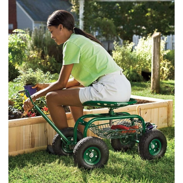 Plow & Hearth Green Rolling ScootNDo Garden Seat