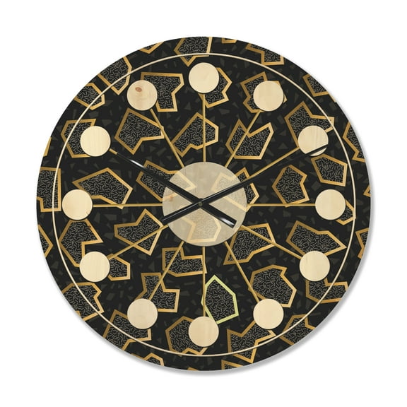 Designart 'Gold Shapes Retro Pattern' Mid-Century Modern Wood Wall Clock
