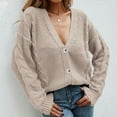 thumbnail image 2 of ATOYSOY Cable Knit Sweater Womens Casual Long Sleeve Cardigan Sweater Button V Neck Loose Tunic Tops Winter Clothes Trendy Beige L, 2 of 6