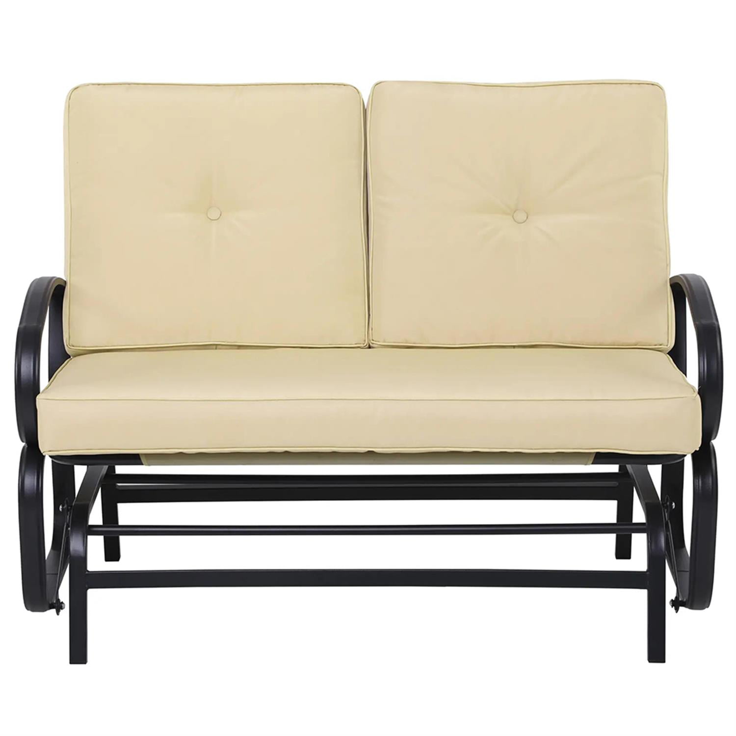 Demi Bonn Outdoor Glider Bench, 2-Person Patio Rocker Loveseat with Tufted Cushions, Steel Frame, Outdoor Glider Chairs for Porch, Garden Backyard, Beige