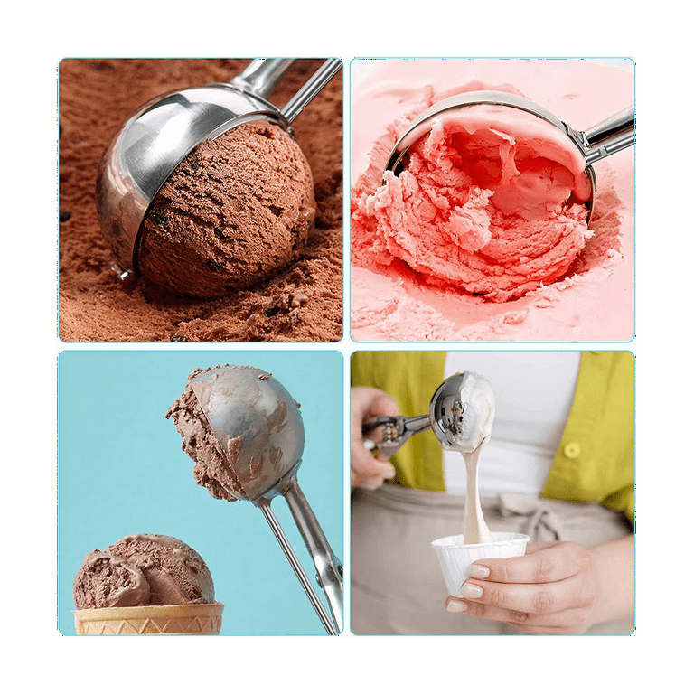 2 Sizes Ice Cream Scoop with Trigger, Stainless Steel Ice Cream Scooper, Heavy Duty Cookie Scoop Set with Comfortable Handle, Ice Cream Spoon for