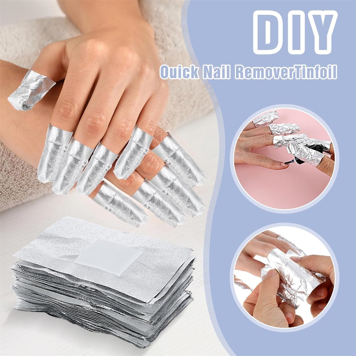 GIXUSIL Gel Nail Foil Wraps Aluminium, GIXUSIL Nail Polish Remover with Soak Off Foils Cotton Pads, Gel Nail Polish Wraps Removal Tool, Finger Nail Polish Remover (200Pieces, Silver)