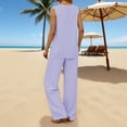 thumbnail image 4 of XUNKUSGA Matching Sets Women Clothing Summer Casual Cotton Linen Two Piece Sets for Women Fashion V Neck Tank Top and Wide Leg Pants Womens Matching Sets,Purple, 4 of 8