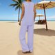 thumbnail image 4 of Pantalones de Lino de Mujer Color Sólido Suelto Larga Pierna Larga Pantalones de Cintura Elástica Verano Casual, Pantalones Casuales de las Mujeres, 4 of 9