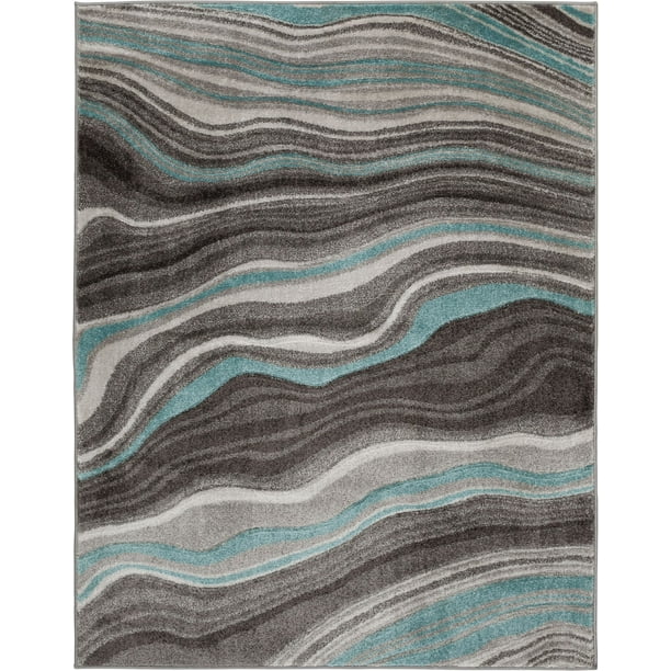 Gardens Waves Indoor Area Rug Teal, 4 X 6 Area Rug Contemporary House