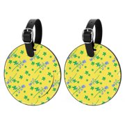 OWNTA Bluebonnet Flower Pattern 2Pcs PU Leather Round Bag Tags with Privacy Cover and Name ID Tag for Travel Luggage, Handbags, Backpacks, and School Bags