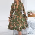 thumbnail image 4 of BRGZLK Women's Floral Dress Summer Trendy Long Sleeve V-Neck Empire Waist Midi Dress Soft Loose Comfortable Solid Color Flowy Wedding Guest Dresses Green L, 4 of 6