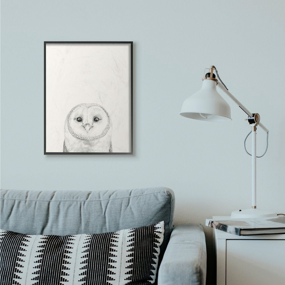 Stupell Industries Owl Portrait Grey Drawing Design Framed Wall Art by Victoria Borges
