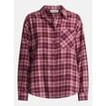 thumbnail image 5 of No Boundaries Plaid Flannel Shirt with Long Sleeves, Women's XXS-XXL, 5 of 5