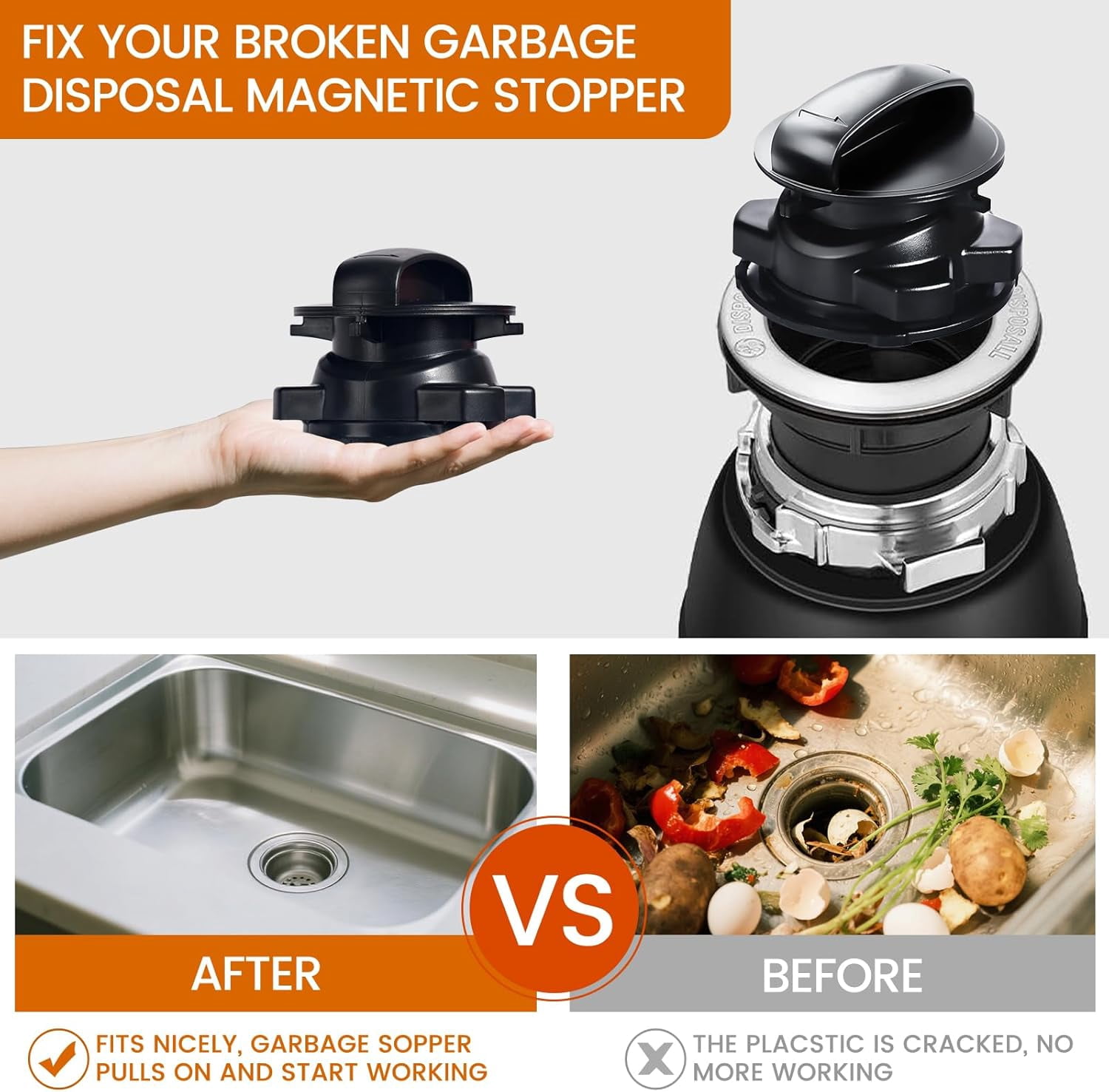 Garbage Disposal Magnetic Stopper 75257 for ISE Cover Control & Pro Cover Control Disposer, Replaces 75052/74094/74052/74275, ABS Black