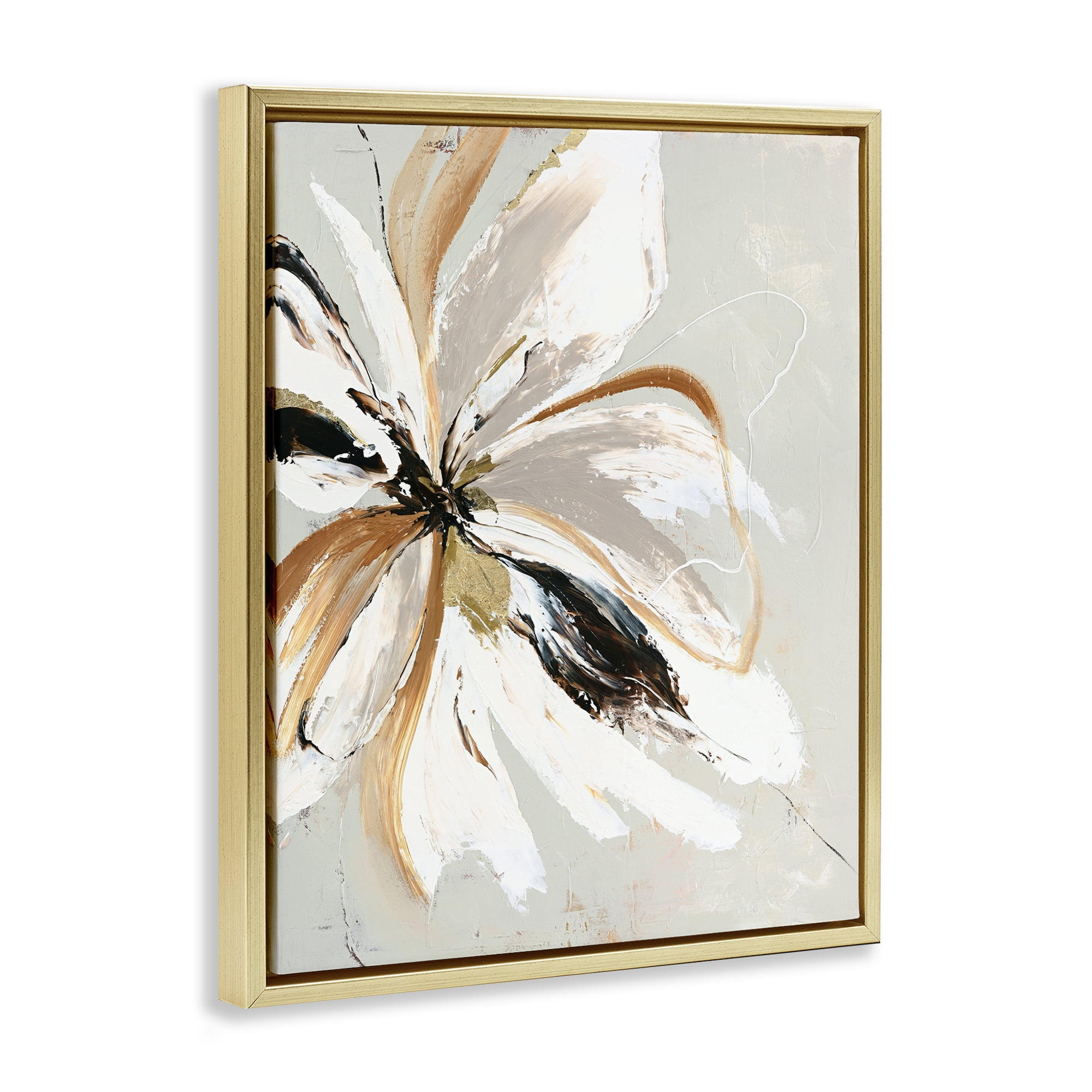 Expressive Cornelia Flower Gold Framed Floater Canvas Wall Art, design by Design Fabrikken