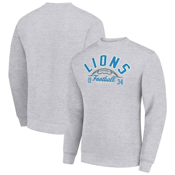 Men's Starter Heather Gray Detroit Lions Half Ball Team Graphic Tri-Blend Fleece Pullover Sweatshirt