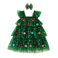 thumbnail image 2 of NAISIBABY Girls Christmas Dress (0-8T), Glitter Mesh Ruffles Sleeve Layered Tulle Party Princess Tutu Dress Green 8T, 2 of 8