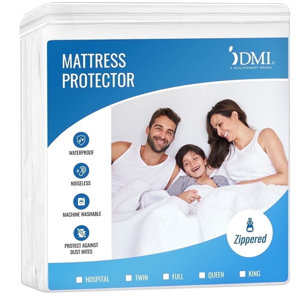 DMI Waterproof Mattress Protector and Mattress Cover, Quiet, Zippered Fit for Bedwetting and Incontinence, Twin Size, White