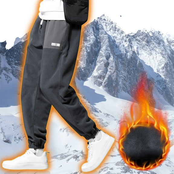 Miluxas Men's Winter Velvet Fleece Joggers Sherpa Lined Sweatpants Warm Workout Active Track Pants Plus Size Gray