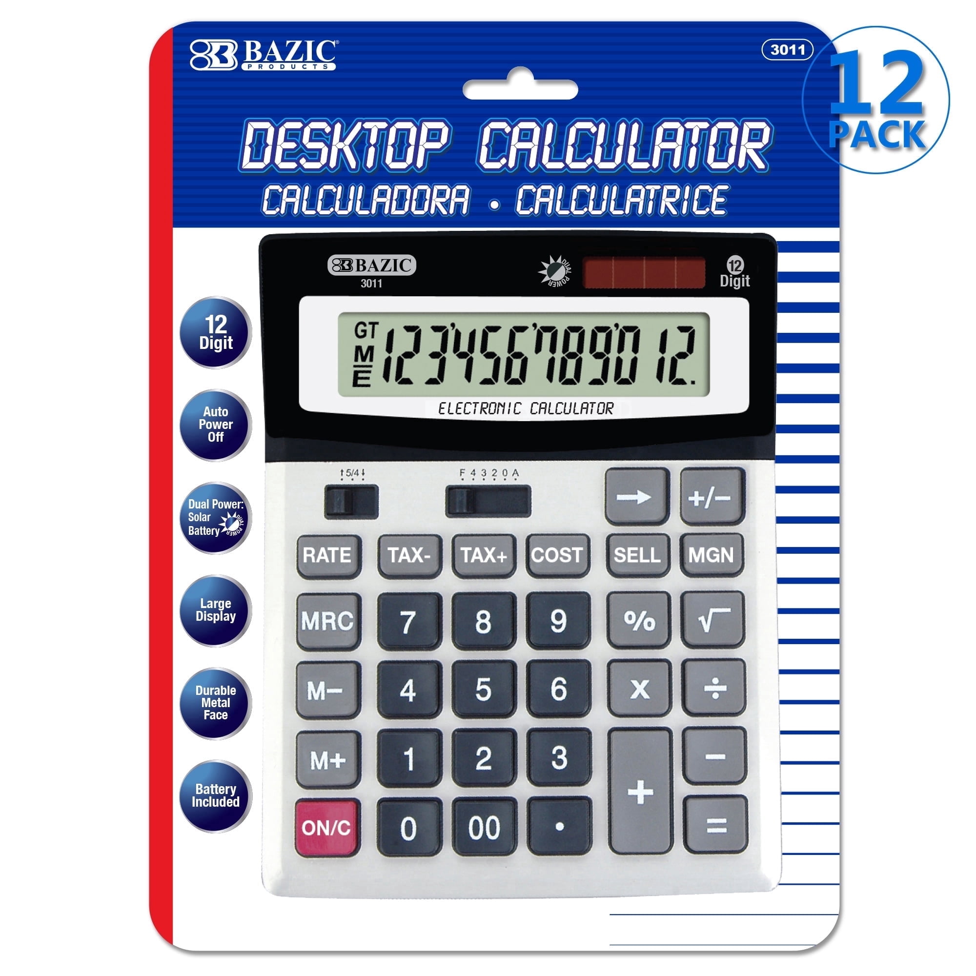 BAZIC 12-Digit Desktop Calculator, Profit & Tax Functions
