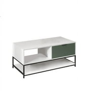 Watson White and Green Engineered Wood Coffee Table Steel Frame with Drawer
