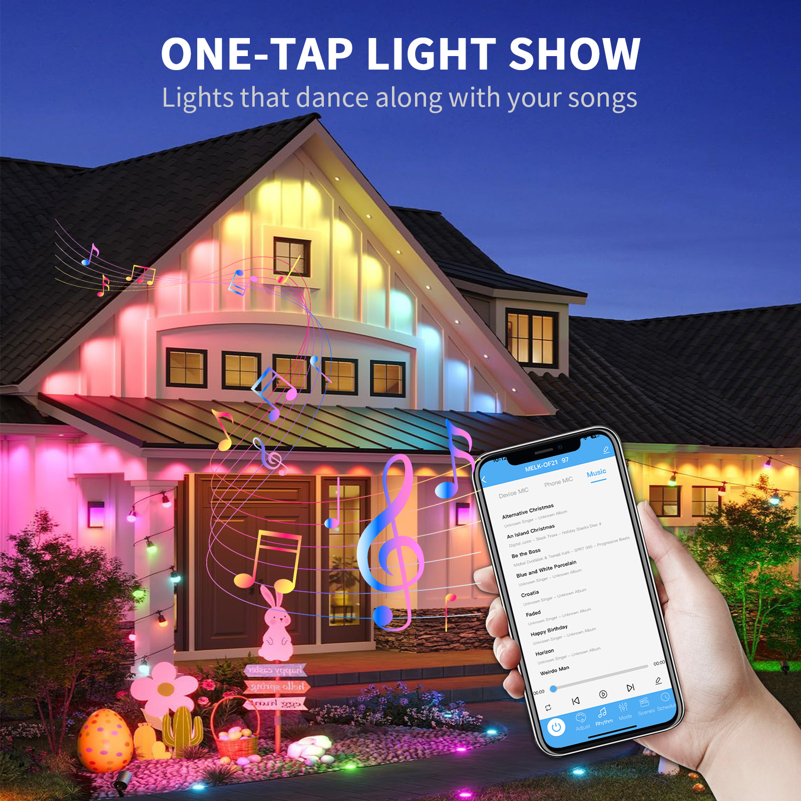 Permanent Outdoor Lights for House, 50ft RGB+IC Smart Outdoor Decor, 50 Scene Modes, App/Remote Control, IP68 Waterproof, for Christmas, Holiday, Daily & Pool Party Decor, House Roof Lighting