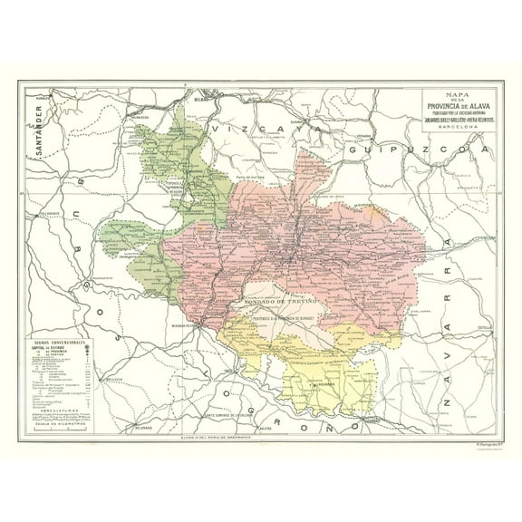 Historic Map - Alava Province Spain - Pompido 1913 - 30.17 x 23 - Vintage Wall Art
