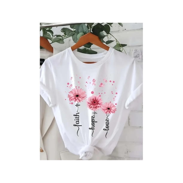 Sunflower "Faith" Printed Ladies Short-Sleeved T-Shirt, 180G Printed Round Neck Short-Sleeved T-Shirt, Versatile High-Quality Leisure Sports, Fashion, Women'S Wear.