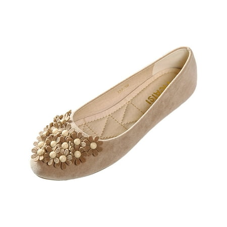 

Cathalem Women Ladies Singles Shoes Flat Shoes Flower Pearl Decoration Casual Shoes Slip On Work Shoes Khaki 39