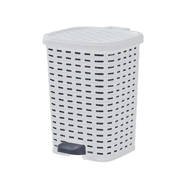 Superio Small Outdoor Trash Can with Lid for Dog Poop 12 Liter - 3 Gallon Plastic Wicker Mini Waste Basket