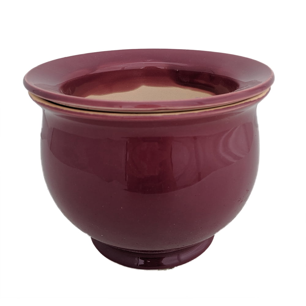 Self Watering Glazed Ceramic Pot plus Felt Feet Plum 6 1/2" x 5