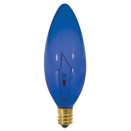 Blue Satco Incandescent Light Bulb - S3218 25 Watt B9.5 Incandescent 120 Volt Candelabra Base Light Bulb, Transparent Blue, 1500 average rated hours By Satco from USA