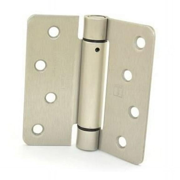 Hager 1751415EA 4" x 4" 1/4" Radius Corner Steel Full Mortise Residential Spring Hinge Satin Nickel Finish