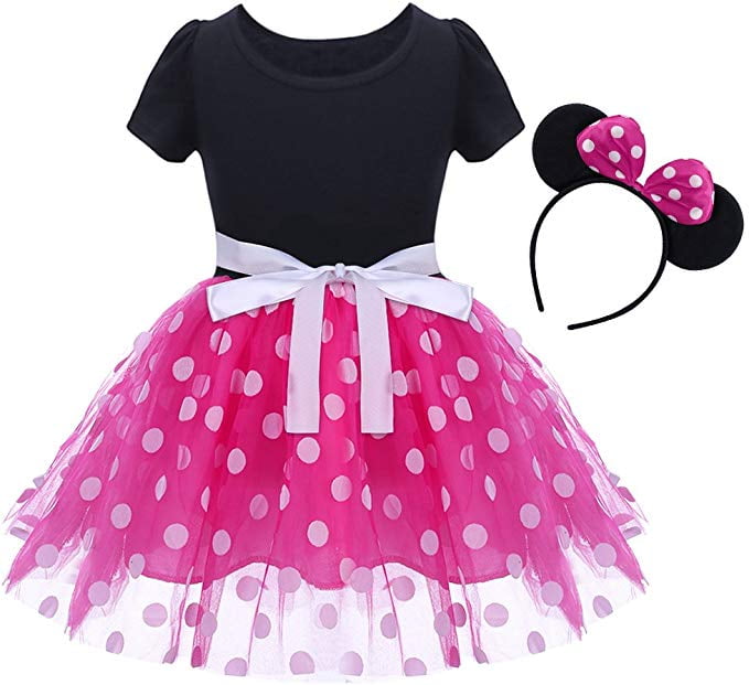 Minnie Costume Baby Girl Dress Mouse Ear Headband Polka Dot Dress