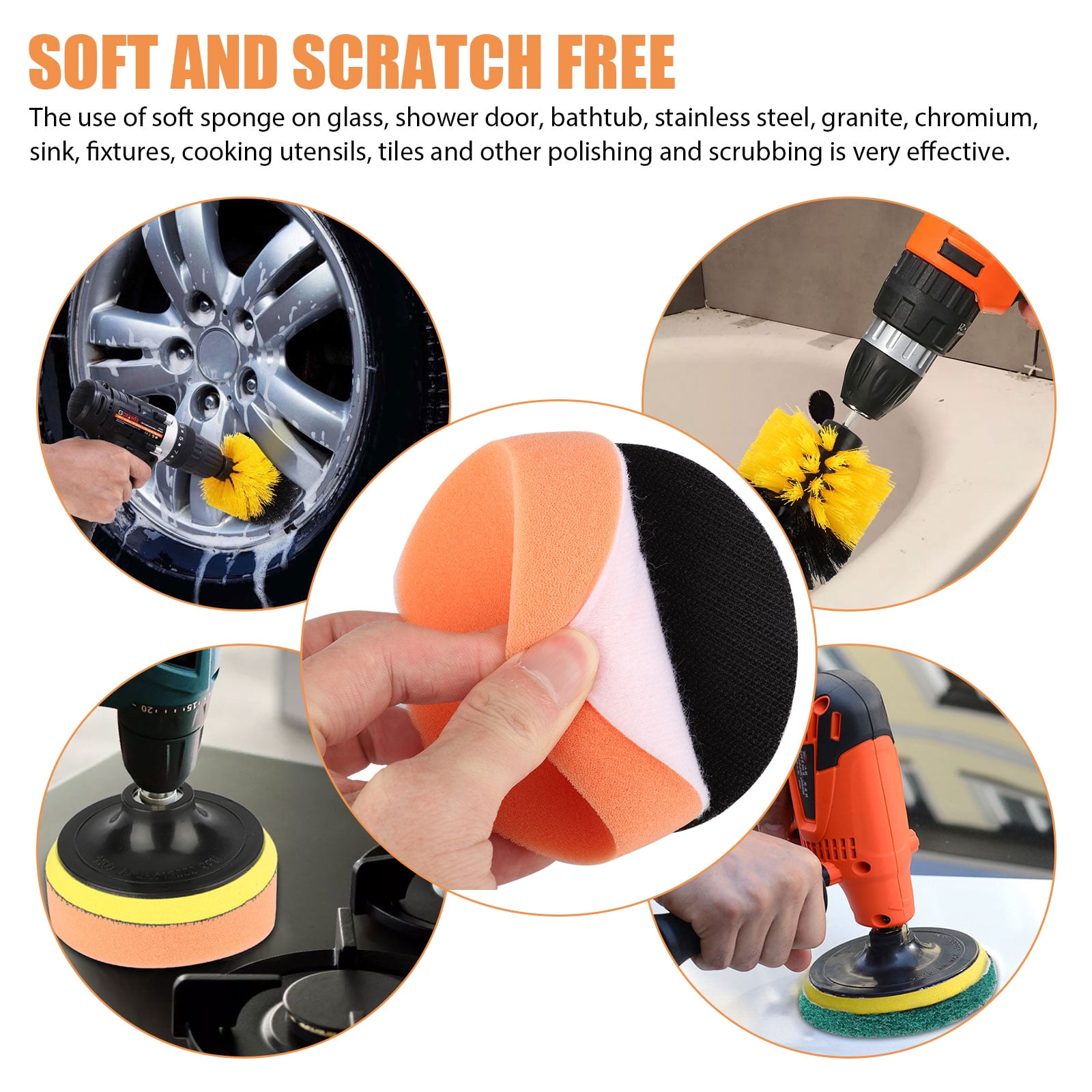 Drill Brush Attachment Set, TSV 3pcs Scrub Brush Drill Powered Car  Detailing Cleaning Brush Kit, Universal for Auto, Bathroom Toilet, Grout,  Floor