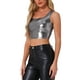 thumbnail image 4 of TOP SIN MANGAS U ESCOTE BRILLANTE PARA MUJERES INSPIRE CHIC ROPA DE FIESTA Y CLUB Holográfico Metálico Corto L Negro Plateado, 4 of 6