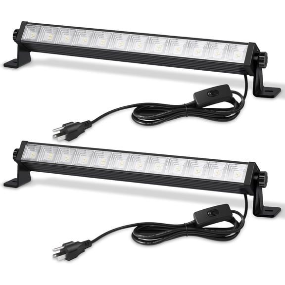 2 Pack 24W LED Shop Lights – 5400 lm 6000 K Daylight 6.5 ft Plug-in Cord with Inline Switch 180° Tilt Graphene Cooled Garage Workshop Warehouse Yard Lighting