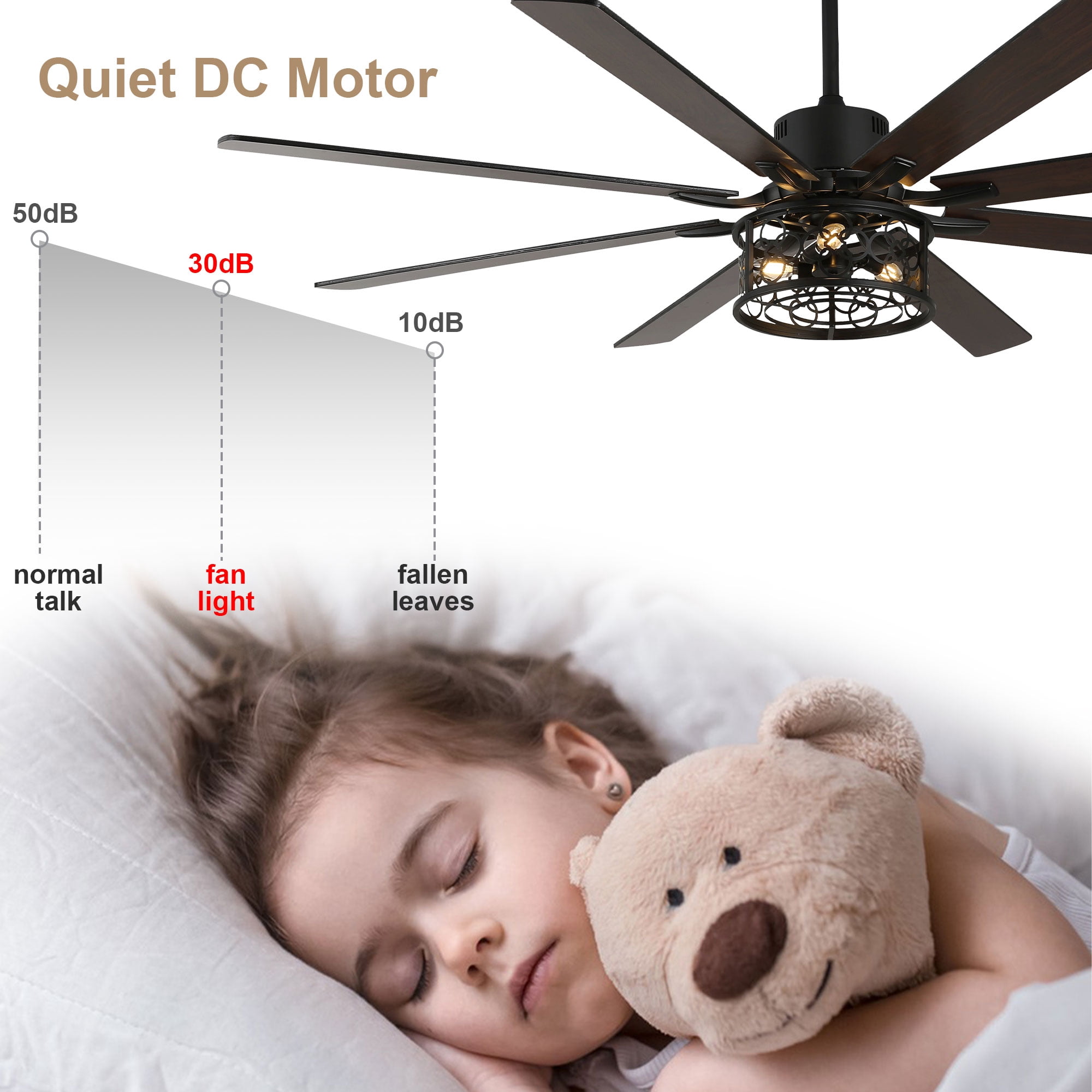 Bella Depot 72" Ceiling Fan 6-speed Farmhouse Metal Cage 3-Light Chandelier with Remote