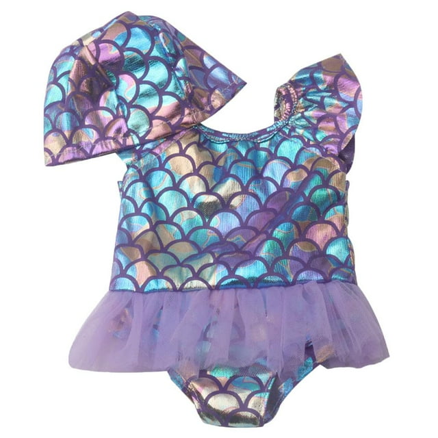 Ropa de muñeca y accesorios de muñeca americana de 18 pulgadas Hugo Traje de baño morado