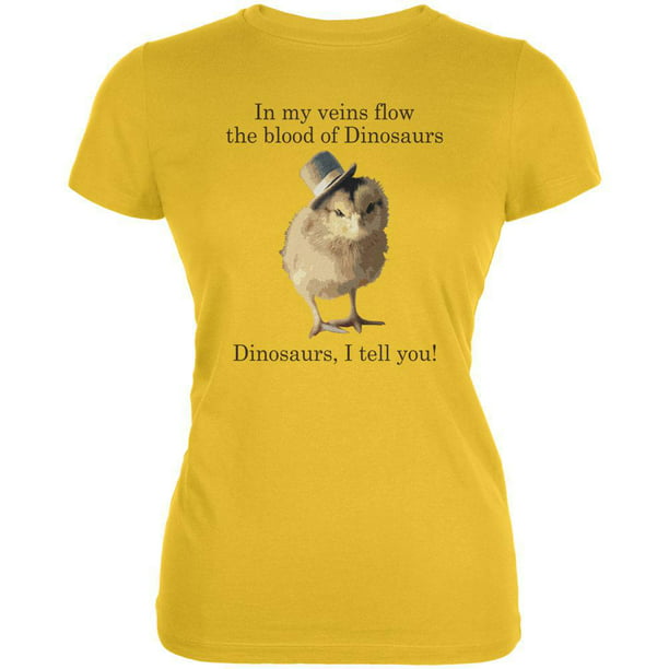 Chick Dinosaur Blood Bright Yellow Juniors Soft T-Shirt - X-Large -  