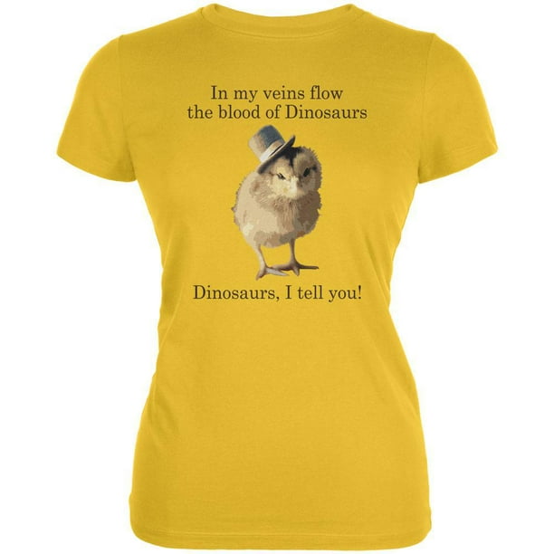 Chick Dinosaur Blood Bright Yellow Juniors Soft T-Shirt - X-Large - Chick Dinosaur Blood Bright Yellow Juniors Soft T-Shirt - X-Large -
