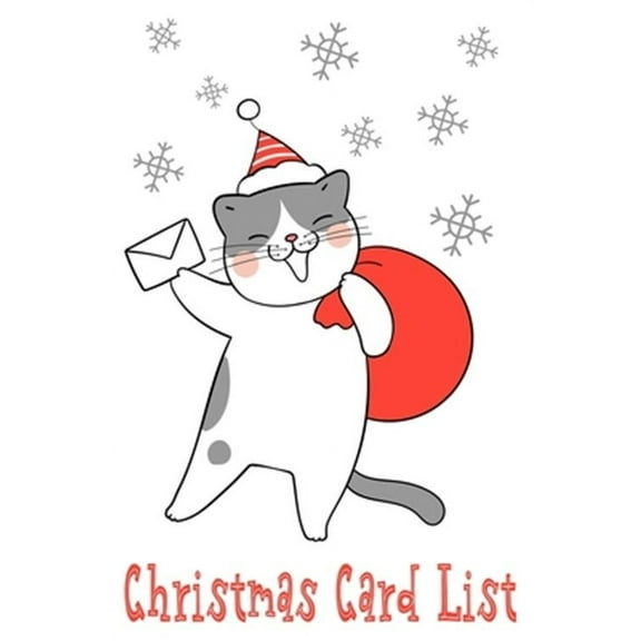Christmas Card List: Organize and Track Holiday Greetings Sent and Received Cat & Snowflake Theme (Paperback)(Large Print)
