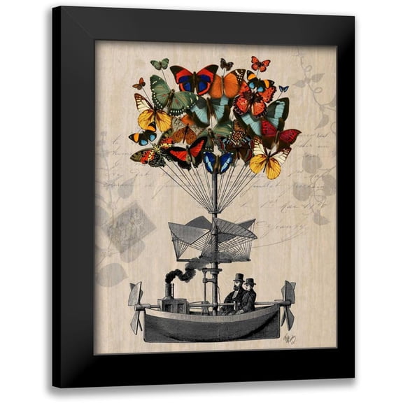 Fab Funky 12x14 Black Modern Framed Museum Art Print Titled - Butterfly Airship